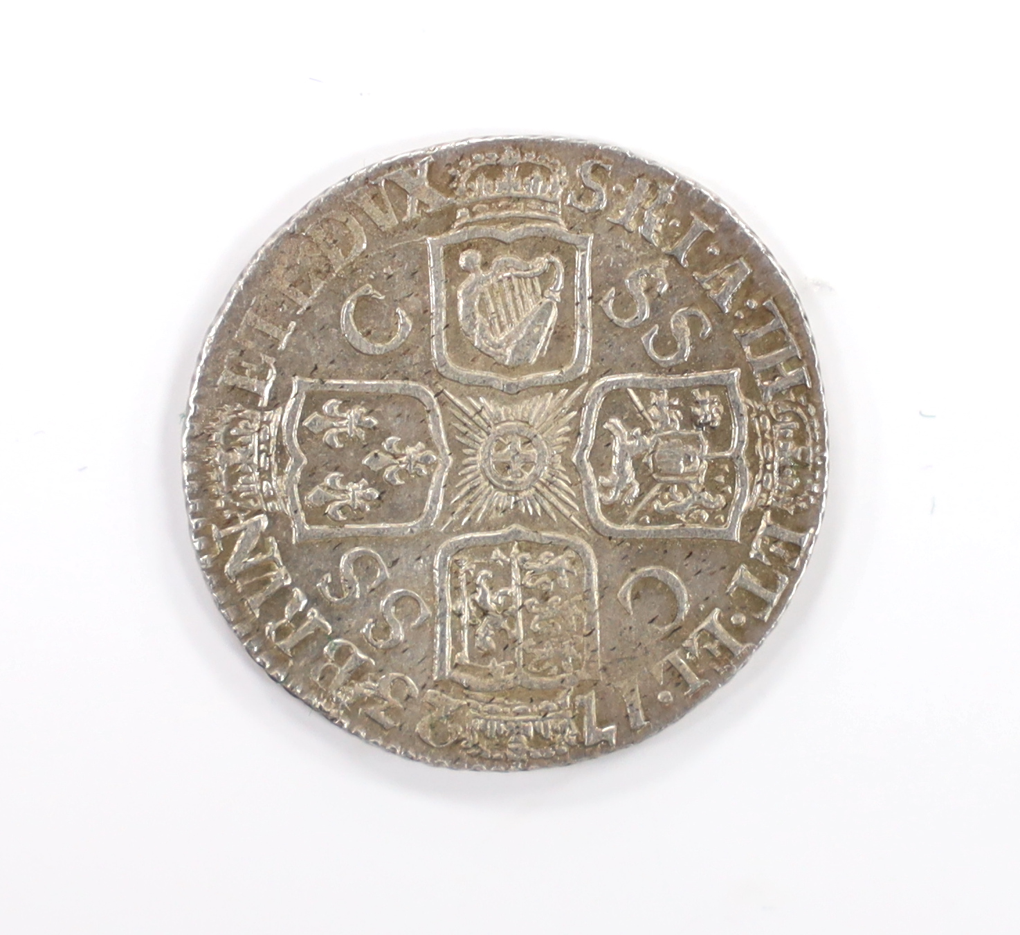 British coins, a George I shilling, SSC in angles, first bust, 1723 (S3647), good EF.